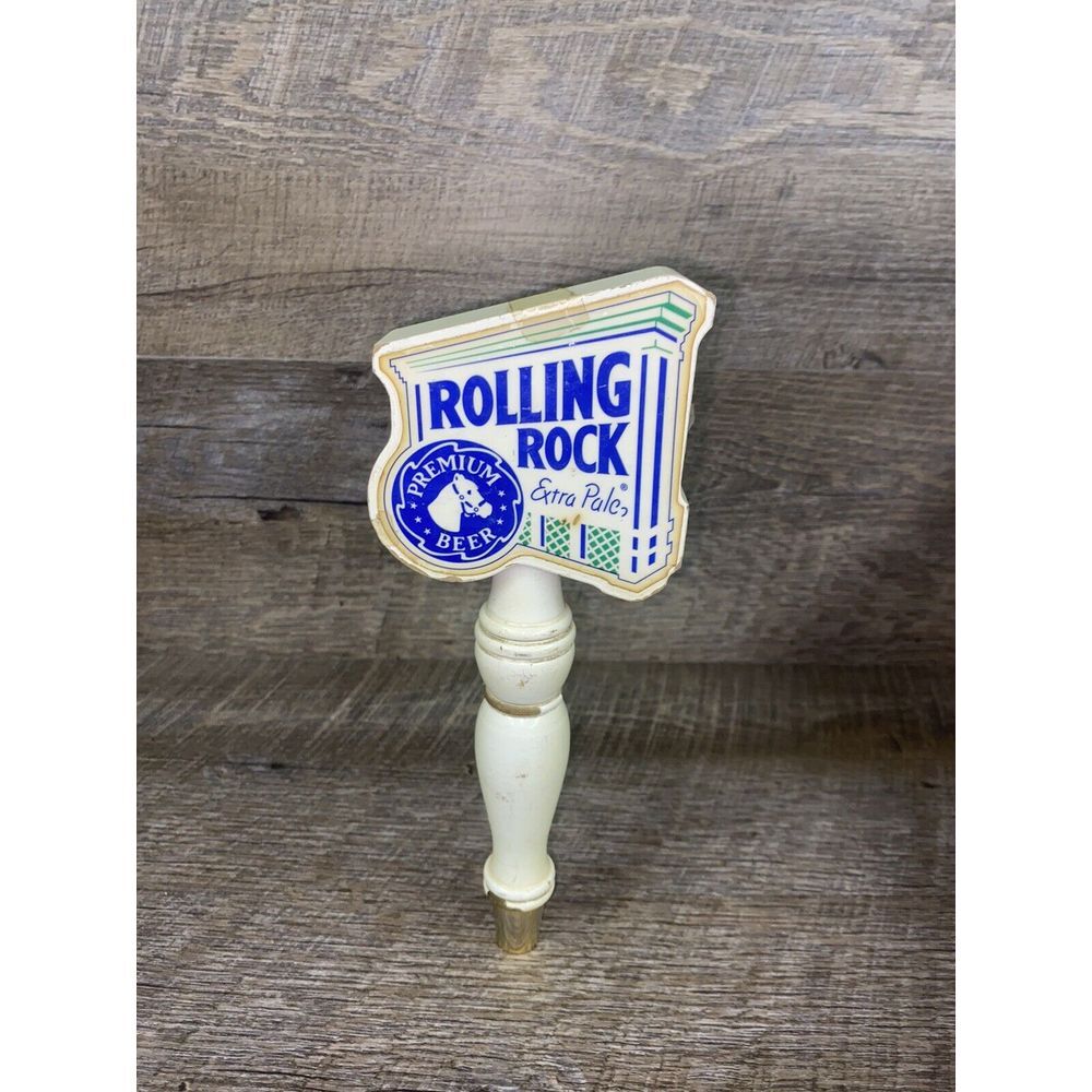 VINTAGE WHITE ROLLING ROCK EXRA PALE LATROBE BREWING‎ BEER HANDLE TAP KNOB